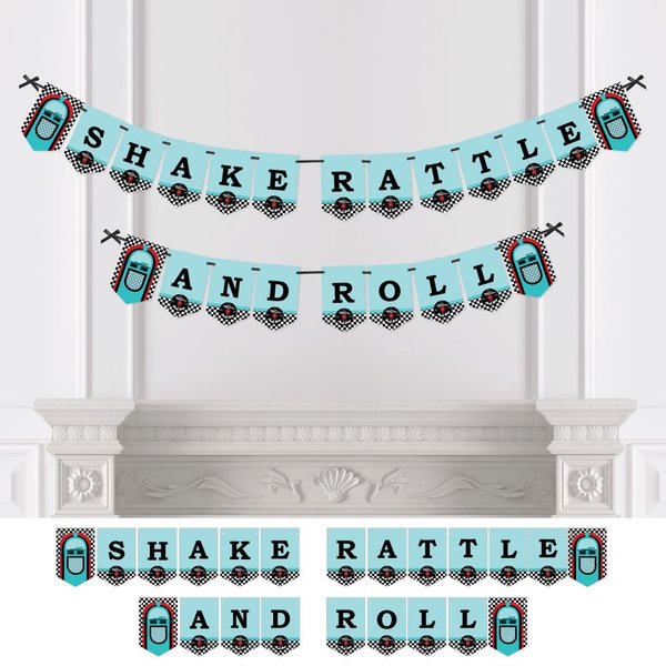 Big Dot of Happiness 50's Sock Hop - 1950s Party Bunting Banner - Rock N Roll Party Decorations - Shake Rattle and Roll