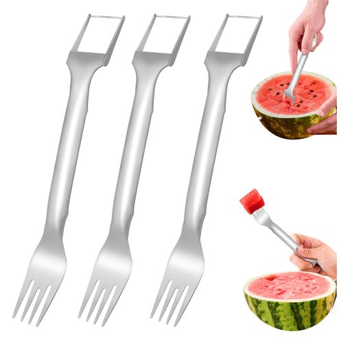 3 Pcs 2-In-1 Watermelon Slicer Cutter,Watermelon Cutter-2023 New watermelon cutter Cutter Summer,Dual Head Stainless Steel Fruit Forks Slicer Knife,For Family Parties Camping
