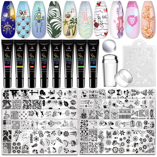 Biutee Nail Stamping Plates with 8 Colors Nail Stamping Polish Gel 10PCS Nail Stamp Plates Nail Stamper Christmas Starry Sky Lace Flower Leaves Animal Nail Stamping Kit Nail Stamp Template Nail Design