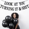 Black Glitter Look at You Turning 17 & Shit Banner, Happy 17th Birthday/Level 17 Unlocked/Cheers to 17 Years, Funny 17th Birthday Party Decorations Supplies