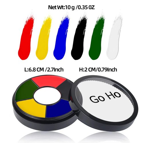 Go Ho 6 Colors Face Body Paint for Halloween Makeup,White &Black &Red&Yellow&Green&Royal Blue Face Paint,Waterproof Professional USA Flag Face Painting,Halloween Cosplay SFX Makeup Palette