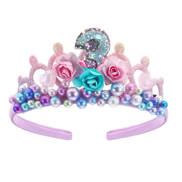 3th Birthday Crown for Girls, 3th Birthday Headband for Girls, 3th Birthday Tiara for Girls 3th Birthday Decoration for Girls Happy Birthday Tiara Crown with Pearls for Girls 3 Year Old Disposable