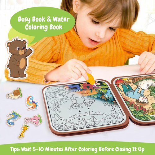 ZhaoJum Busy Board Books for Toddlers Ages 1-5, Montessori Busy Book Preschool Educational Toys for Learning Activities, Dinosaur DIY Coloring Reusable Canva Bag for Boys and Girls Birthday Gifts
