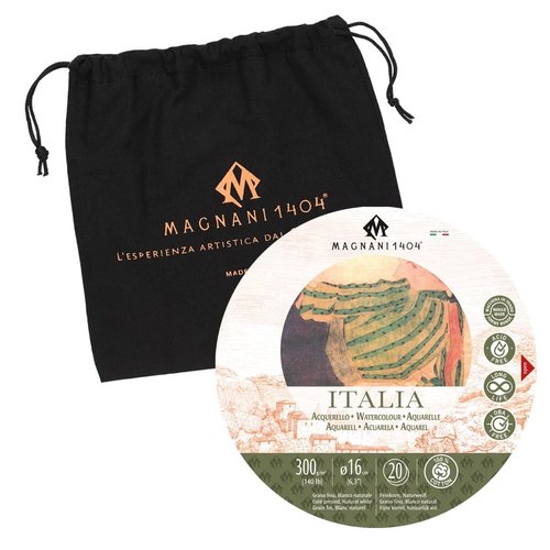 Magnani 1404 Italia Cold Press 100% Cotton Watercolor Paper Block, 20 Sheets, 140 lb, 12.6" Round Watercolor Paper, Acid-Free, UV Resistant, Vegan Sized, Made in Italy