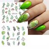 Leaf Nail Art Stickers Decals, 12 Sheets Cool Tropical Leaf Water Nail Decals Green Plant Leaves Nail Stickers Coconut Tree Leaves Fresh Design Nail Art Supplies for Summer Acrylic Nails Decorations