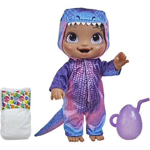 Baby Alive Dino Cuties Doll, Tyrannosaurus, Doll Accessories, Drinks, Wets, T-Rex Dinosaur Toy for Kids Ages 3 Years and Up, Black Hair