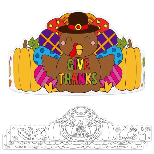 FLYAB Thanksgiving Coloring Turkey Crowns for Kids 24PCS Color Your Own Thanksgiving Headband Paper Crowns for Kids Fall Thanksgiving Activities Crafts for Kids Classroom Thanksgiving Party Favors