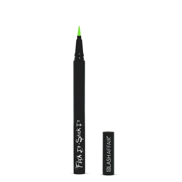 Lash Affair Flick it + Stick It Eye-Lash Glue Eyelash Eyeliner, False Lash Glue Adhesive Color Liquid Eyeliner Pen for Fake Eyelashes, Envy, Neon Green