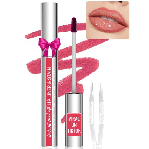 Lip Liner - Lip Liner Stain, Peel Off Lip Liner Tattoo, Long Lasting Lip Stain Peel Off with Natural Finish, Easy to Use, Waterproof, Smudge-proof, Transfer-proof, Highly Pigmented Color, Rose