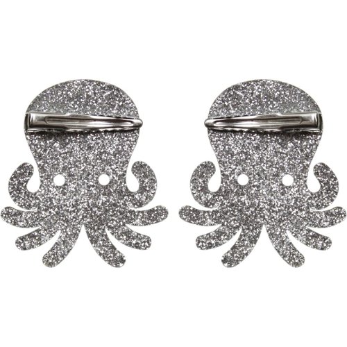 Sourpuss Glitter Octopus Hair Clips Silver by Sourpuss
