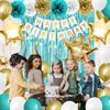 Iysoll Teal Blue and Gold Birthday Party Decorations Happy Birthday Banner Turquoise Aqua Teal Balloons Foil Fringe Curtain Tissue Pom Poms for Women Girls men boys