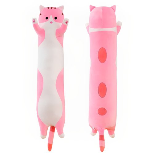 shangman Lovely Plush Cat Doll Cute Cartoon Soft Stuffed Kitten Long Throw Sleeping Pillow Doll Toy Gift for Kids Girlfriend Multiple Size (Pink,50cm/19.6in)