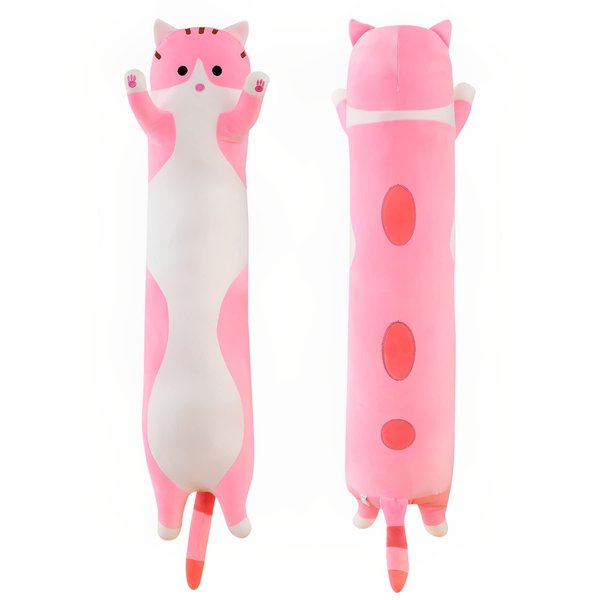 shangman Lovely Plush Cat Doll Cute Cartoon Soft Stuffed Kitten Long Throw Sleeping Pillow Doll Toy Gift for Kids Girlfriend Multiple Size (Pink,50cm/19.6in)