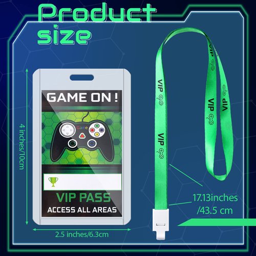 Tenceur 30 Pcs Video Game Party Favors VIP Lanyards Video Game ID Badge Holder VIP Pass Holder Tickets Invitation Gaming Party VIP Pass Lanyards for Gamer school Birthday Party Supplies
