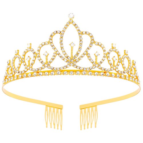Tihebax Tiaras for Women Girls Gold Princess Crowns for Girls Gold Princess Tiara Birthday Tiara Birthday Girl Crown, Coronas Para Niñas, Crystal Prom Tiara Pageant Crown for Holloween Costume, Prom, Party