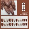 SINHOT Coffin Press on Nails Medium Ballerina Fake Nails Glossy Glue on Nails Brown Gradient Acrylic Nails with Brown Glitter False Nails Designs 24 pcs
