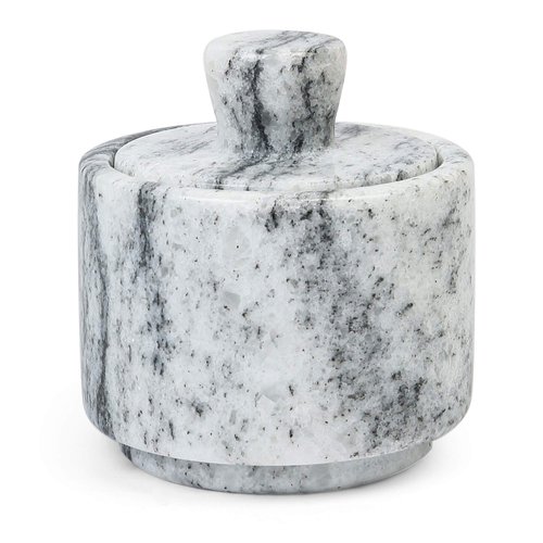 LotFancy Marble Salt Cellar with Lid, 4 FL OZ Natural Salt Box, Storage Container for Pantry, Salt and Pepper Bowls, Salt Holder for Counter, 4.8” x 4.4”