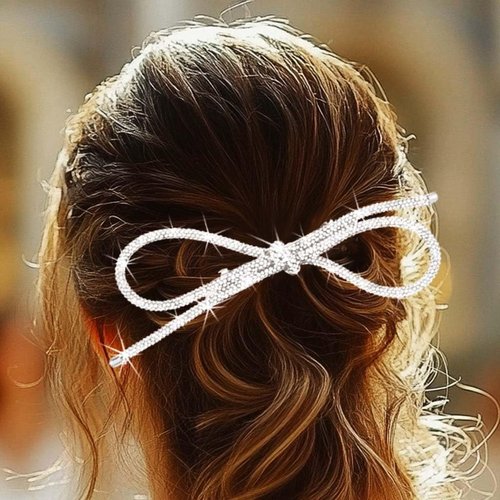 GENBREE Sparkly Rhinestone Hair Clip Silver Bow Hair Barrettes Crystal Party Costume Hair Accessories for Women