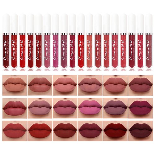 BONNIE CHOICE 18Pcs Matte Liquid Lipstick Set, Waterproof Long Lasting Non-Stick Cup Nude Lipstick Dark Red Lipstick for Women 24 Hour High Pigmented Lip Gloss Set Christmas Gift Sets for Women
