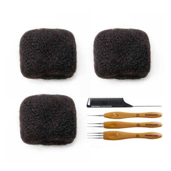 Tight Afro Kinky Bulk 100% Human Hair Ideal for Dreadlock Extensions, Locs Repair, Twists and Braids with Crochet Needle Set and Rat Tail Comb Included (14 Inch 90g)