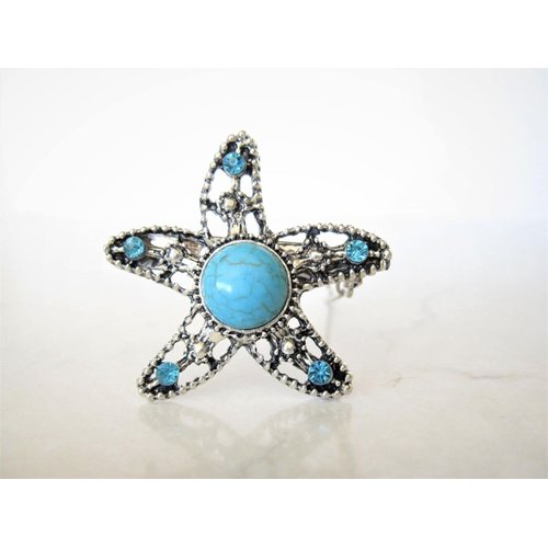 Starfish turquoise blue stone metal native hair clip barrette for thin fine
