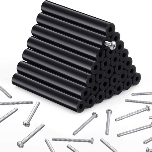 64 Pieces Electrical Outlet Spacers Electrical Outlet Box Extender Kit Includes 16 Pcs 3 Inch Switch and 48 Pcs 1-1/2 Inch 6-32 Thread Flat Head Device Mounting Long Screws (Black)