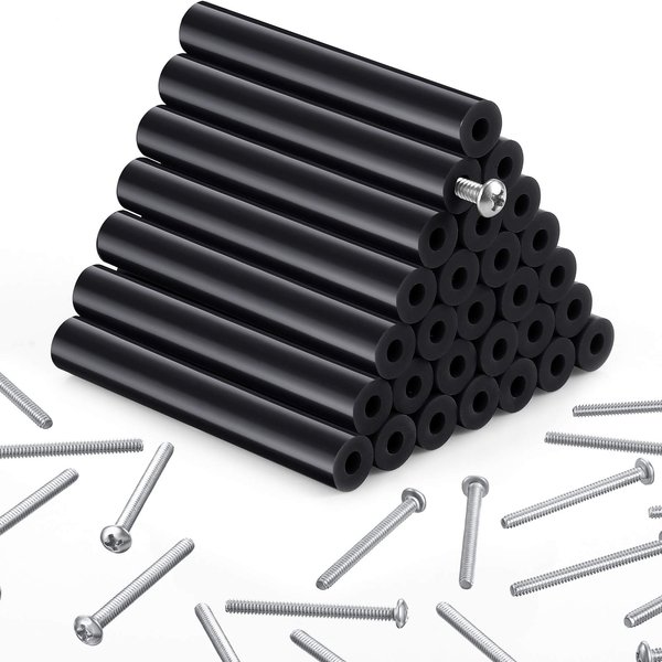 64 Pieces Electrical Outlet Spacers Electrical Outlet Box Extender Kit Includes 16 Pcs 3 Inch Switch and 48 Pcs 1-1/2 Inch 6-32 Thread Flat Head Device Mounting Long Screws (Black)
