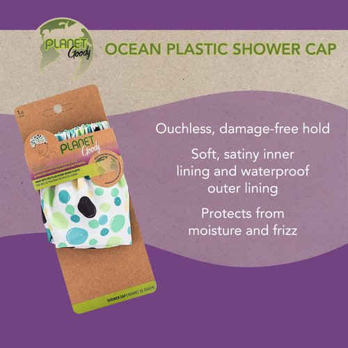 GOODY Planet Shower Cap,1 Count - Green Dots - Protect Your Hairstyle While Remaining Comfortable - Hair Accessories for Men,Women,Boys,& Girls - Made with Recycled Ocean-Bound Plastic