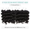 ToyoTree Ocean Wave Crochet Hair - 9 Inch 8 Packs Natural Black Short Curly Deep Wave Crochet Hair, Synthetic Ocean Wave Braiding Hair Extensions (9 Inch,1B-8P)