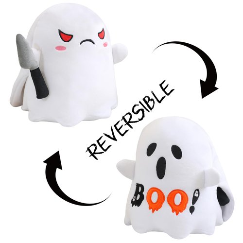 Finebee Halloween Ghost Plush Reversible Ghost Plushie - Angry + Scared - Cute Sensory Ghost Stuffed Animals Home Decor for Boys and Girls(Boo Ghost,10 Inch)