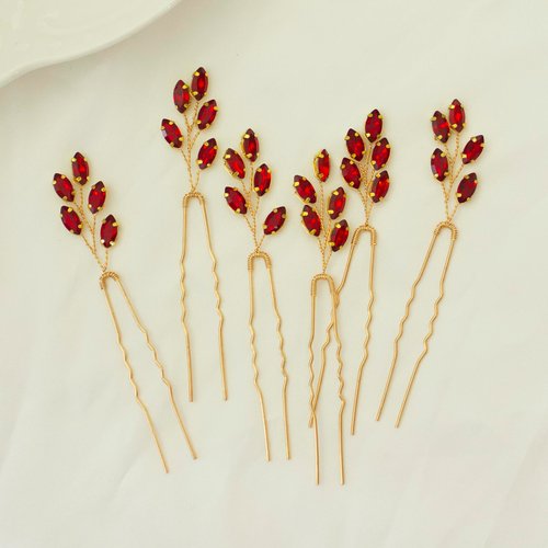 Rhinestone Hair Pins for Wedding 6PCS Bride Hair Accessories Bridesmaid Crystal Hair Clips Bobby Pins for Women Red