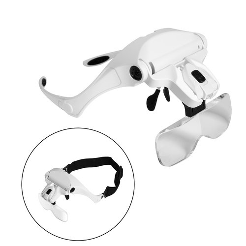 Headband Magnifier With LED Light Bracket & Headband are Interchangeable 5 Replaceable Lenses: 1.0X, 1.5X, 2.0X, 2.5X, 3.5X for Reading, Jewelry Loupe, Watch Electronic Repair