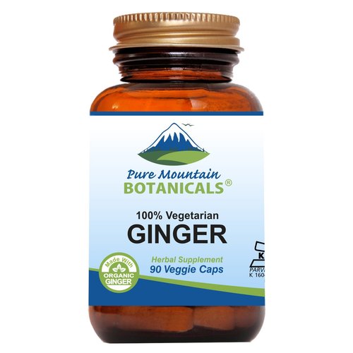 Pure Mountain Botanicals Ginger Capsules - Kosher Vegan Caps with 1000mg Organic Ginger Root