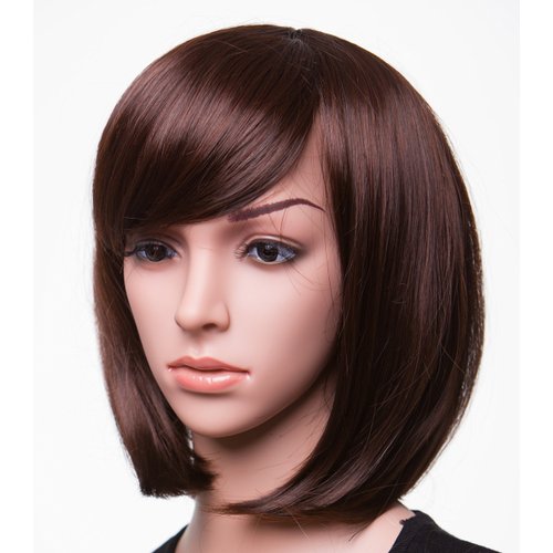 SWACC 11” Women Short Straight Synthetic Bob Wig Candy color Cosplay Wig Anime Costume hairpiece for Party with Wig Cap (Brown-10)