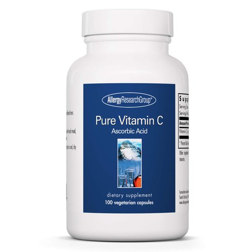 Allergy Research Group Pure Vitamin C Supplement - Ascorbic Acid, 1000mg Organic Vitamin C, High Potency, Unbuffered, Mild Acidity, Vegetarian Capsules - 100 Count