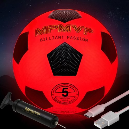 MPMVP Light Up Soccer Ball - Size 5 - Glow in The Dark Soccer Ball - USB Rechargeable LED Soccer Ball - Gift Wrapped Toys for Kids, Boys, Youth, Indoor & Outdoor Games