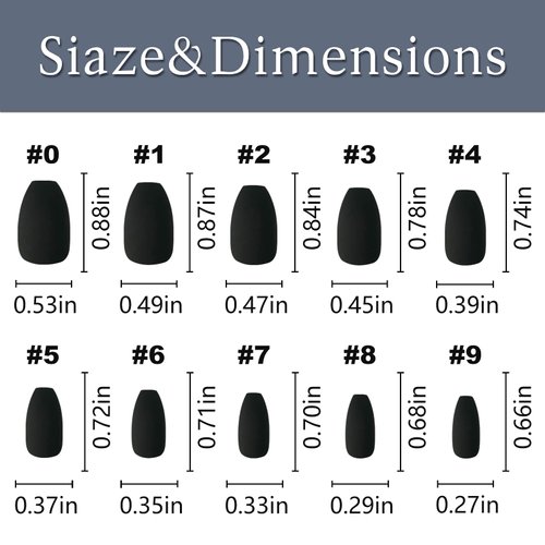LoveOurHome 240pc Kids Short Coffin Press on Nails Matte Ballerina False Nails Full Cover Colored Black Artificial Fake Fingernails 10 Sizes Tips with Adhesive Tabs