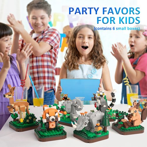 QwlJYfv Mini Land Animals Building Blocks Set,Cute Elephant Panda Kangaroo Display,Easter Small Building Toy for Boys and Girls,Great Gift for Kids Ages 6+(6 Pack)