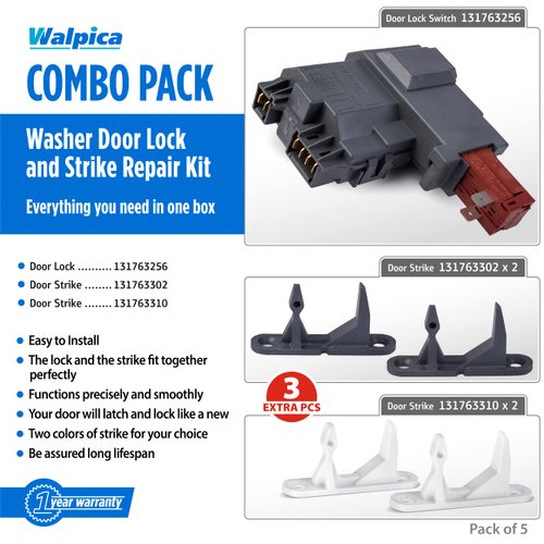 131763256 131763302 1317632 131763202 for Frigidaire Affinity Washer Latch Lock Lid Switch Assembly Door Parts FAFW4011LW0 GLTF2940FS1 FAFW3511KW0 Front Load Washing Machine Striker Replacement