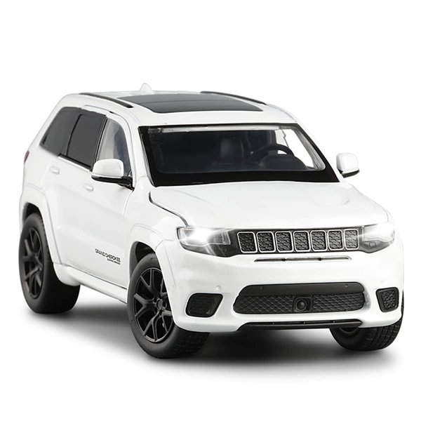 Grand Cherokee Trackhawk Toy Car Diecast Model Car 1/32 Scale SUV Vehicle Metal Zinc Alloy Casting, Light Sound, 4 Doors Open, Boys Toys Kids Birthday Gifts Mens Collection, White