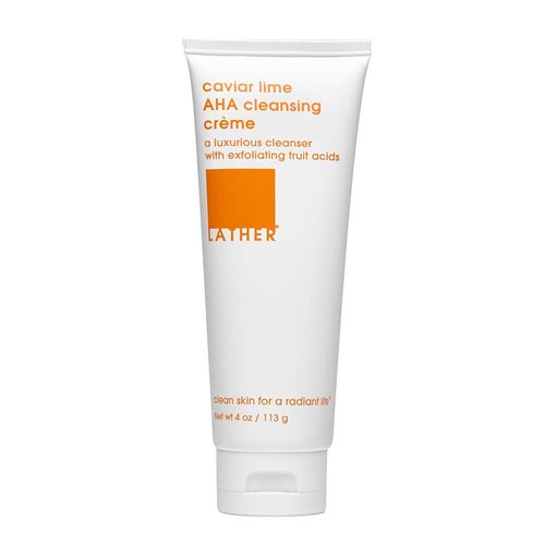 LATHER Caviar Lime AHA Cleansing Cream Face Wash - Lactic Acid & Vitamin C Cleanser - Gently Exfoliating & Foaming Face Wash for Combination, Oily/Acne prone, Mature/Dry Skin - 4 Fl Oz