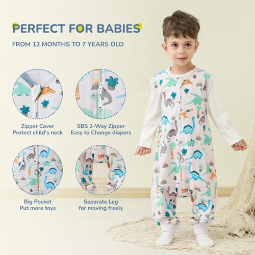 WONDAY Baby Sleep Sack with Feet, Sleep Sack Baby Wearable Blanket, Toddler Sleep Sack with Feet, Sleeveless Sleep Sacks for Baby (Dino,3T-5T)