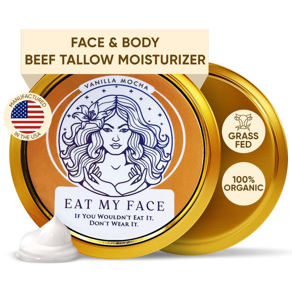 Eat My Face Tallow Face Moisturizer - Beef Tallow for Face & Body, Beef Tallow Moisturizer, Organic Beef Tallow Face Cream, Grass Fed Beef Tallow for Skin, Made in USA- Vanilla Tallow Cream, 4.0 fl oz
