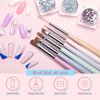 RARJSM Nail Art Brushes Set 6 Pcs Nail Art Design Pen Painting Tools with Pen Holder Double Ended Dotting French Tip Thin Liner Detail Brush Builder Nail Gel Brush Salon Home Diy Manicure Accessories