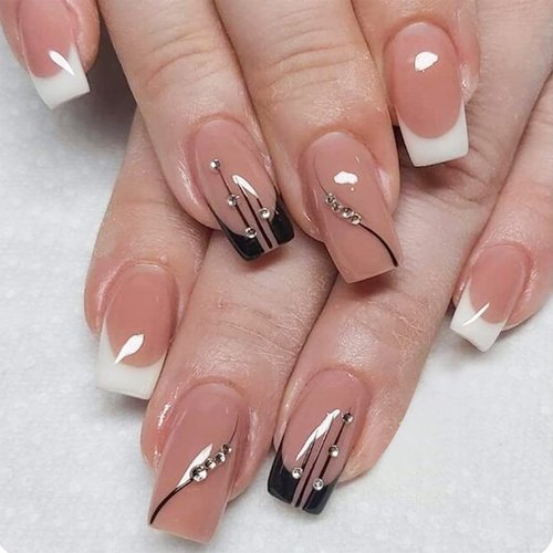 YOSOMMK Gradient Pink Press on Nails Medium Coffin Fake Nails with Flower Rhinestone Designs Glossy Full Cover Stick on Bling Sequins Artificial Acylic False Glue on Nails for Women