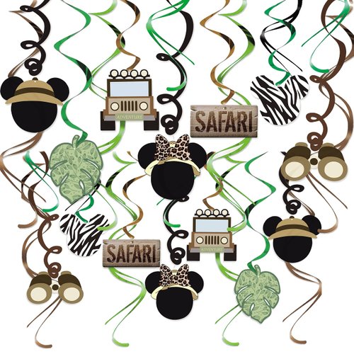 Mickey Safari Happy Birthday Decorations Hanging Swirls, Let's Go Wild Jungle Safari Wild One Mickey Birthday Party Supplies (24 CT)