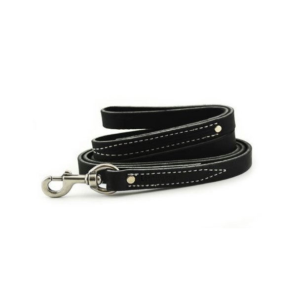 Leerburg Leather Dog Leash - Black - 6 Foot by 3/4 Inch - Handmade by The Amish w/Stainless Steel Hardware