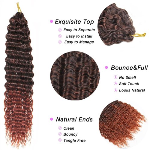 30 Inch Long Deep Wave Synthetic Crochet Hair T350 Ocean Crochet Hair Extensions 5 Packs Boho Box Braids Crochet Hair For Women Ocean Wave Hair
