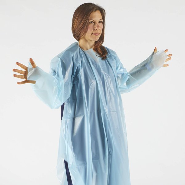 hand2mind Polyethylene, Level 1, Disposable, Non-Surgical Isolation Gowns, Blue, Bag of 15