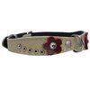 Beige Genuine leather Designer Dog Collar 11" x3/4" with Studs, Daisy, and Rhinestone